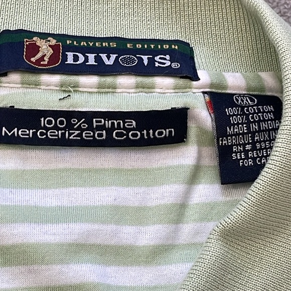Divots Players Edition Golf Polo Shirt Pima Cotton Mens XXL SS Green White NEW - Picture 4 of 10